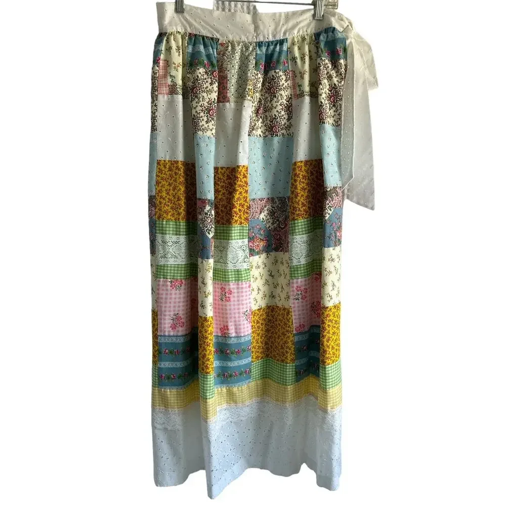 Handmade Vintage Medium 100% Cotton &‎ Lined Eyelet Quilted Patchwork Maxi Skirt